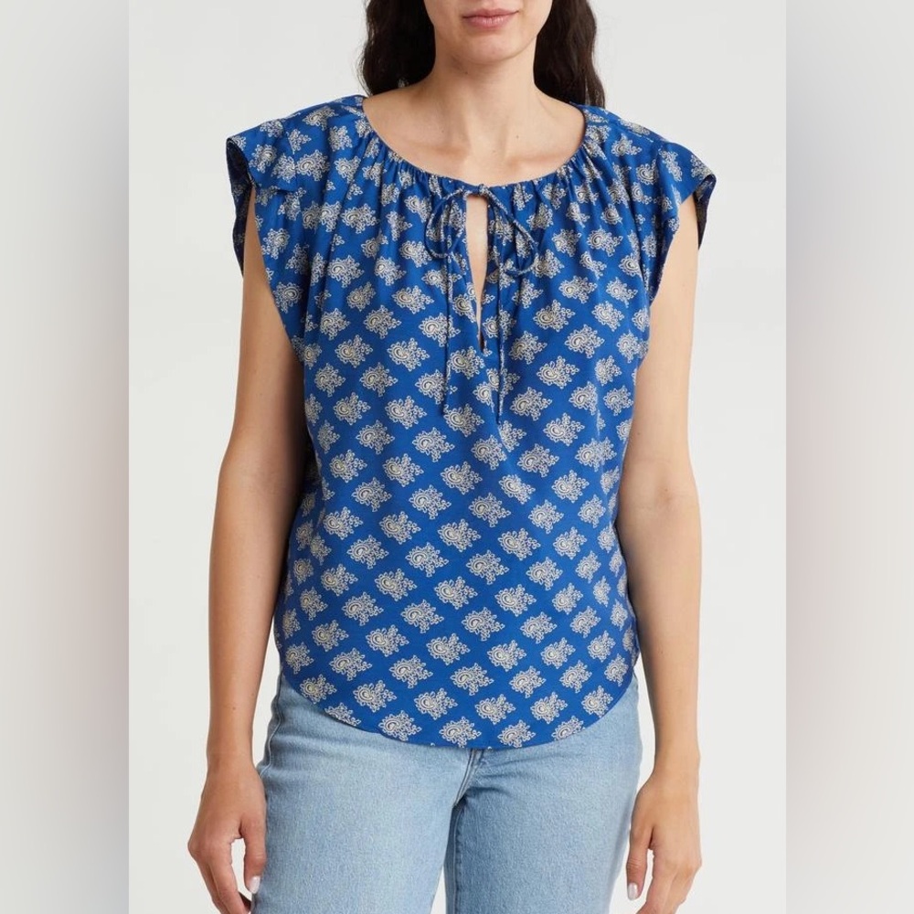 Joie Gwyneth Paisley Silk Blend Short Sleeve Top
